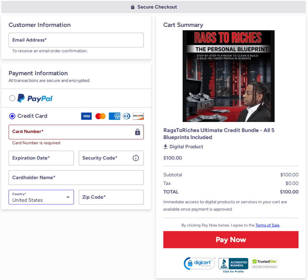 Rags to Riches Blueprint Checkout